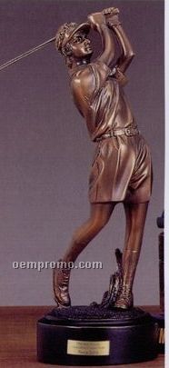 Lady Golfer In Shorts Back Swing Trophy W/ Round Base (3"X9")