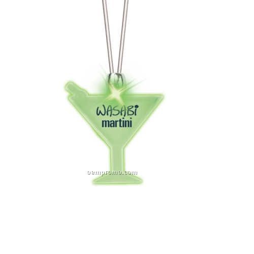 Necklace W/ Frosted Light Up Martini Pendant - Green