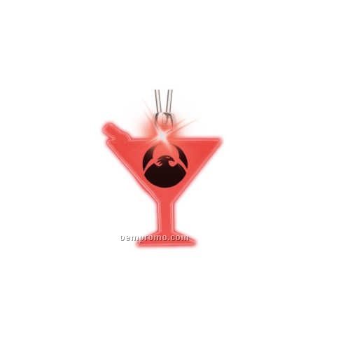 Necklace W/ Frosted Light Up Martini Pendant - Red