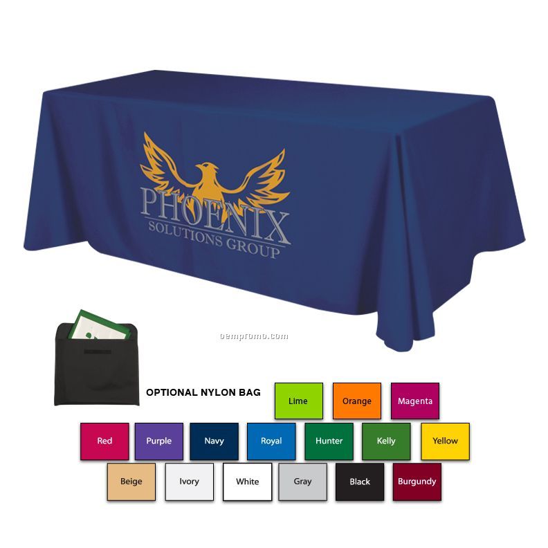 8' Polyester Table Cloth W/3 Side Coverage (Imprinted)