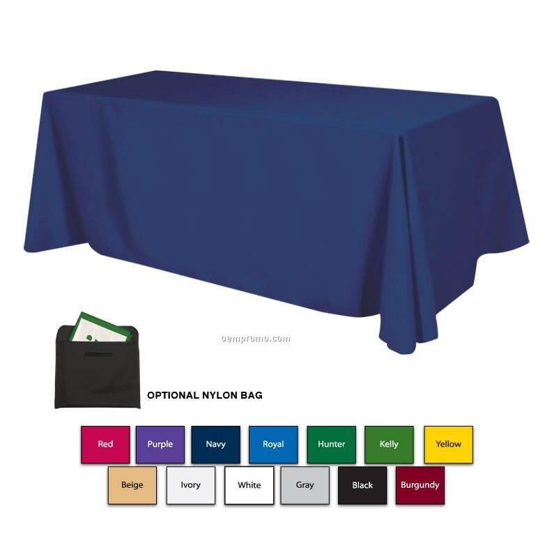 8' Polyester Table Cloth W/ 3 Side Coverage (Blank)