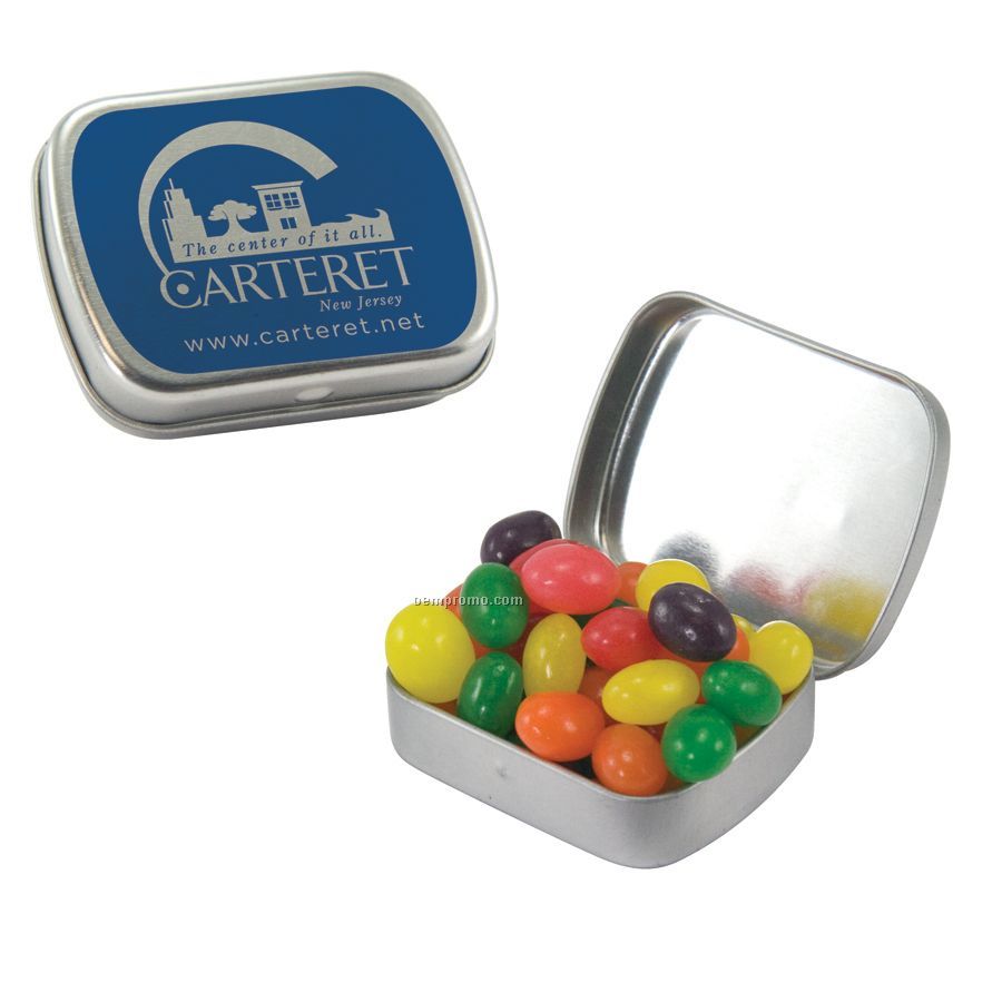 Small Silver Mint Tin Filled With Jelly Beans