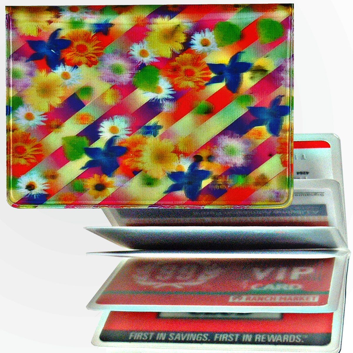3d Lenticular Id / Credit Card Holder (Flowers & Stripes)