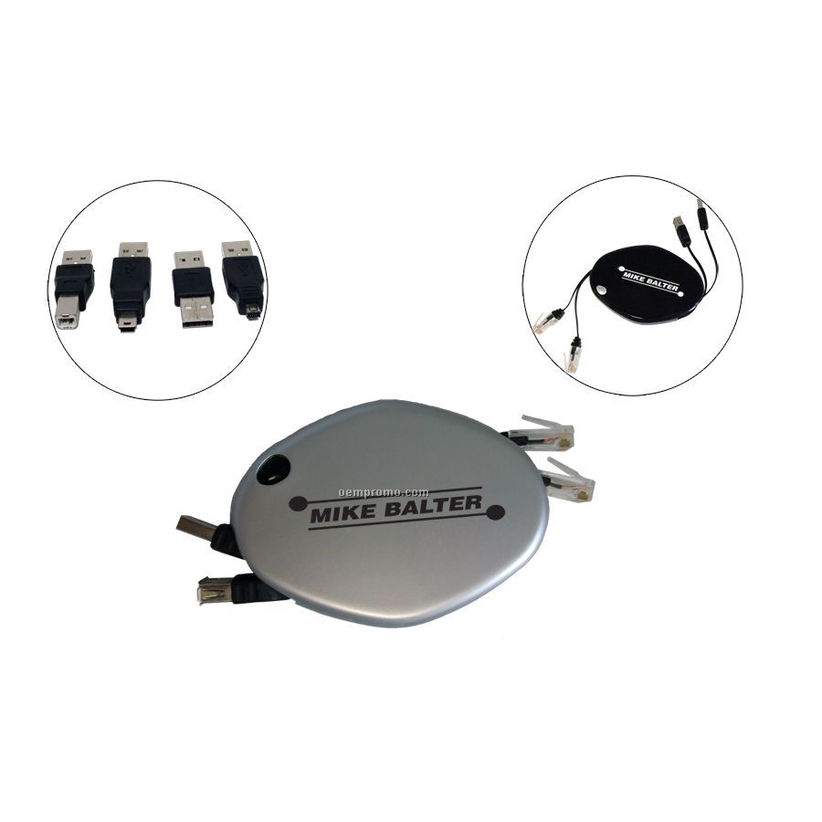 Retractable USB/Ethernet Cable (With Adapters)