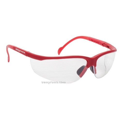 Wrap Around Safety Glasses (Clear Lens & Red Frames)