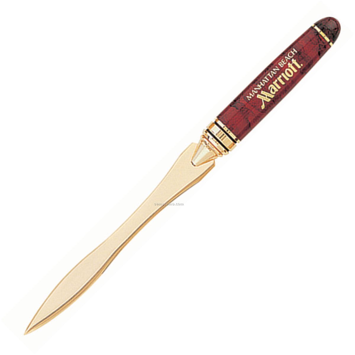 Marble Burgundy And Gold Two Tone Letter Opener, Heavy Weight Construction