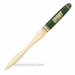 Glisten Green And Gold Two Tone Letter Opener, Heavy Weight Construction
