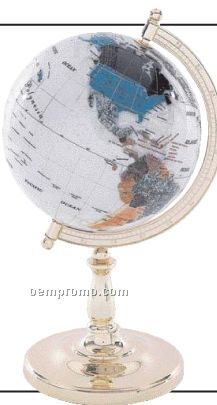 Kassel 8-5/8" Diameter Semi-precious Stone Pedestal Globe W/ White Oceans