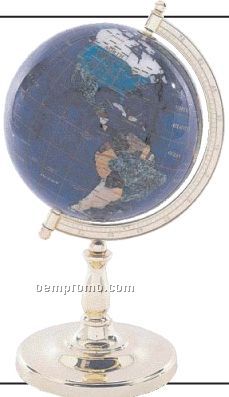 Kassel 8-5/8" Diameter Semi-precious Stone Pedestal Globe W/ Dk Blue Oceans