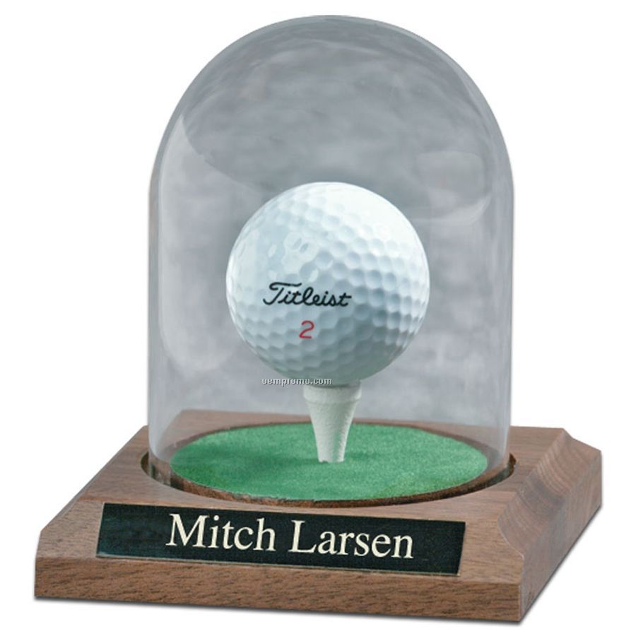 Golf Ball Award In Glass Dome W/ Walnut Base