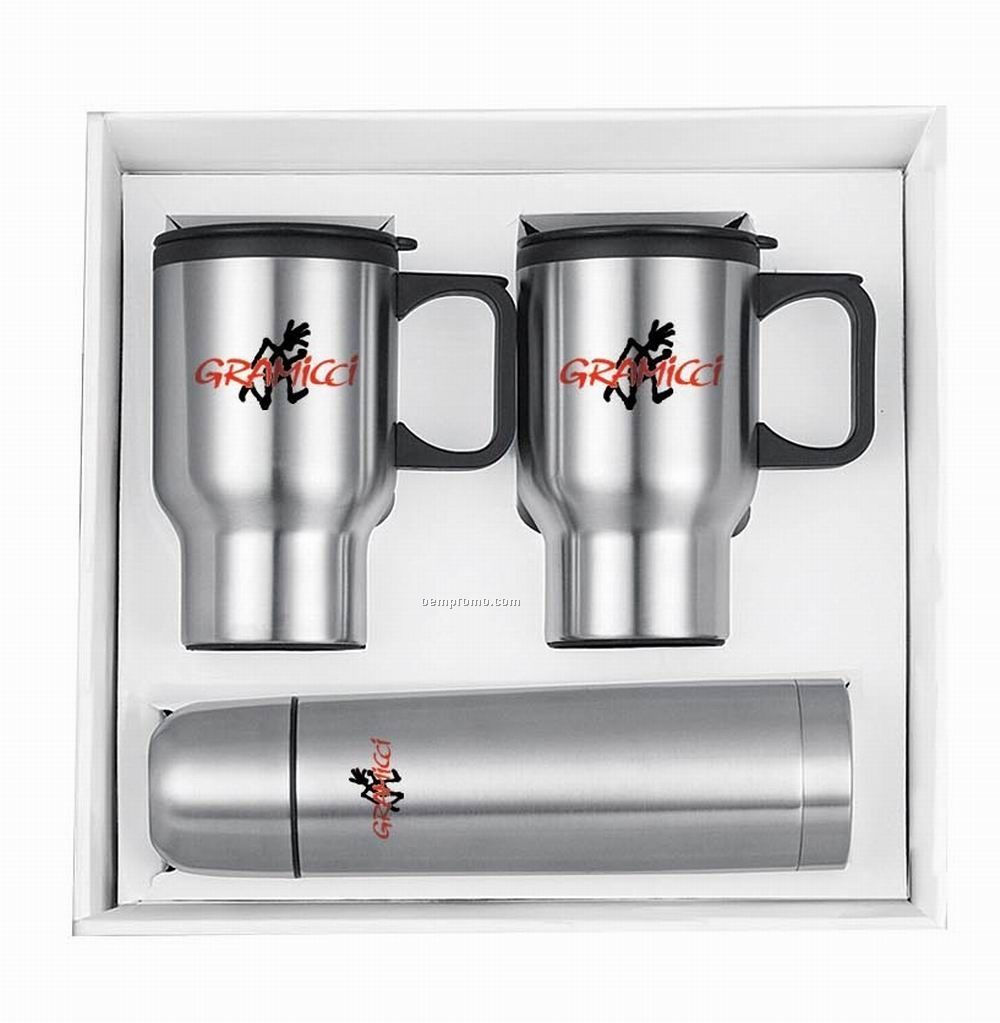 Stainless Steel Mugs And Thermos Gift Set