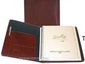 Burgundy Red Italian Leather Desk Size Wired Planner