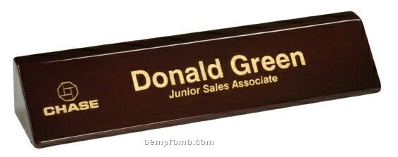 Rosewood Piano Finish Laser Engraved Desk Wedge 10" Name Plate