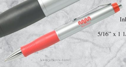 Achilles Sleek Barrel Ballpoint Pen W/ Colored Grip & Clip