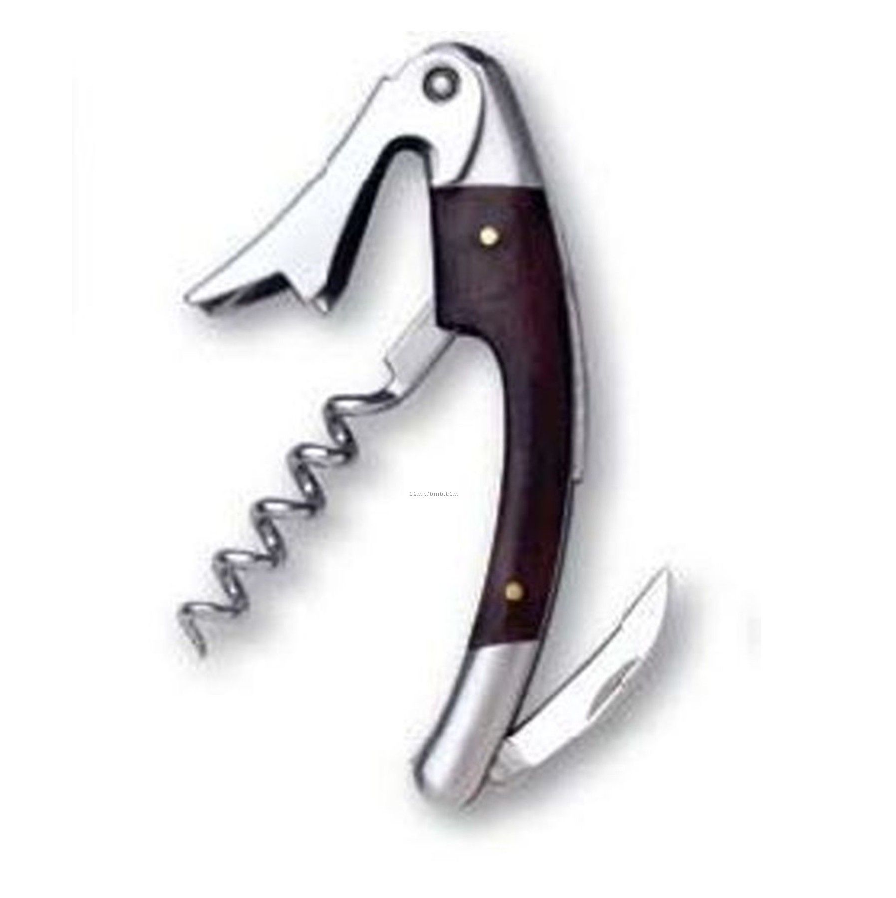 Curved Stainless Steel Corkscrew With Dark Wood Inset