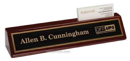 Rosewood Piano Finish Desk Wedge Name Plate W/ Card Slot