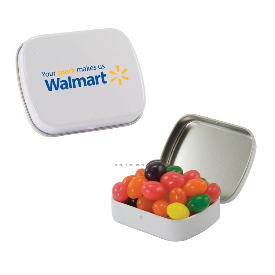 Small White Mint Tin Filled With Jelly Beans