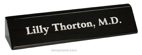 Black Piano Finish Laser Engraved Name Plate W/ Card Holder