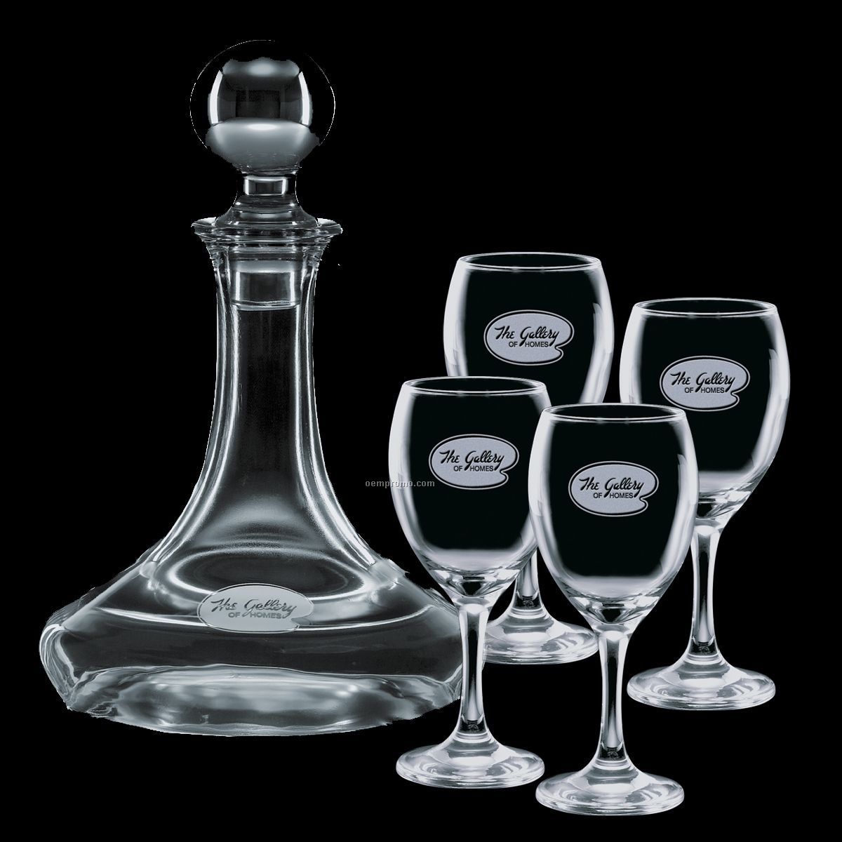 Elegance Ship's Decanter & 4 Wine Glasses
