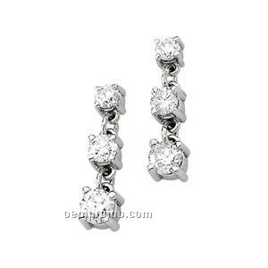 Ladies' 14kw 1 Ct Tw Diamond Round 3 Stone Dangle Earring