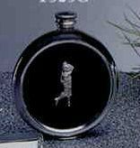 6 Oz. Round Flask With Leather Insert & Golfer Decoration