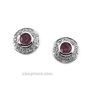 Ladies' 14kw 3-1/2mm Genuine Ruby & 1/10 Ct Tw Diamond Round Earring