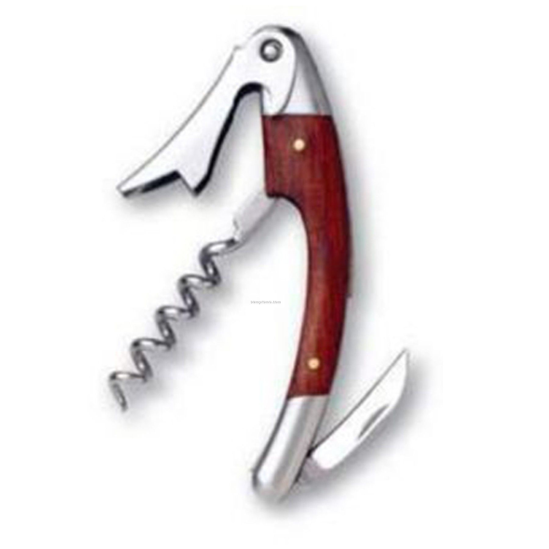 Curved Stainless Steel Corkscrew With Burgundy Color Wood Inset