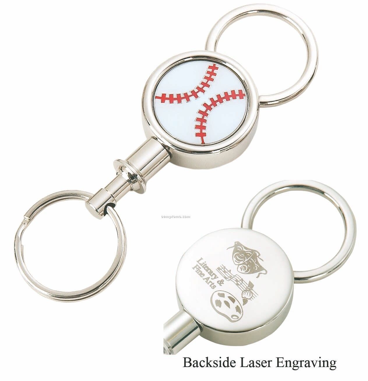 Valet Shiny Nickel Key Ring W/ 3d Baseball Enamel Insert