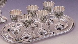 6 Piece Silver Plated Grape Cordial Cup Set W/ Tray