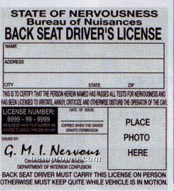 Back Seat Driver's License (3/Poly Bag)