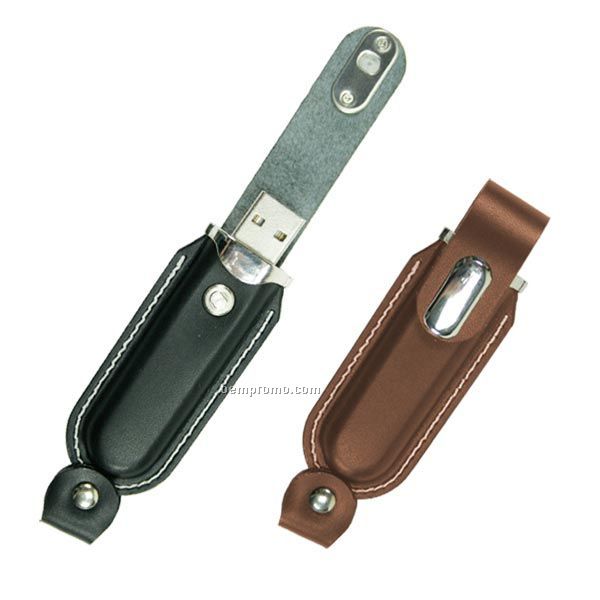 Leather 1 Gb USB Flash Drive W/ Snap