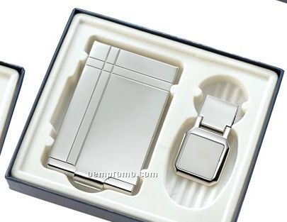 Silver Business Card Case With Silver Money Clip Gift Set