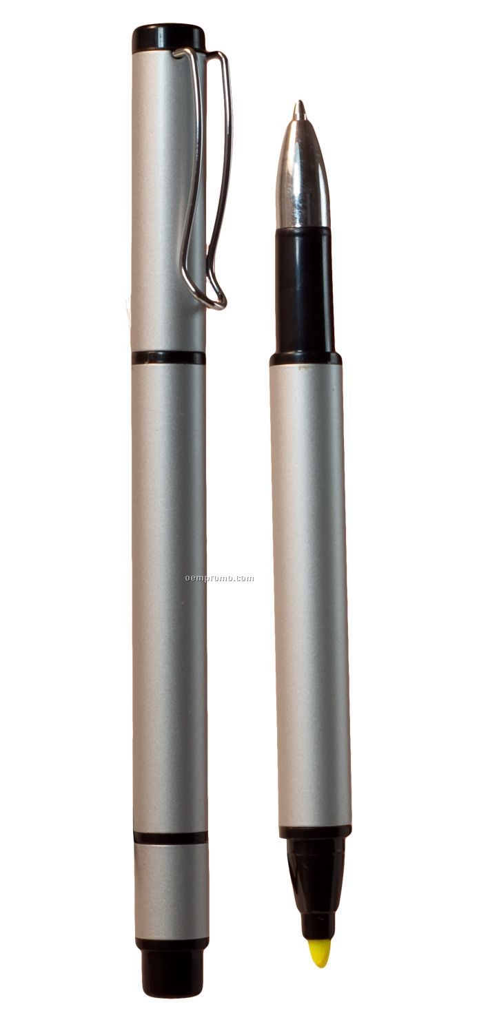 Silver Recycled Aluminum Pen/ Highlighter