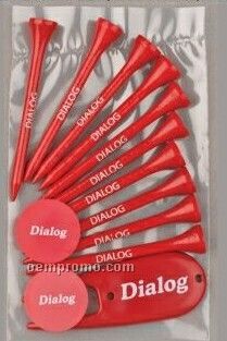 Value Poly Pack W/ Ten 2-3/4" Tiger Golf Tees, 2 Ball Markers & Divot Fixer