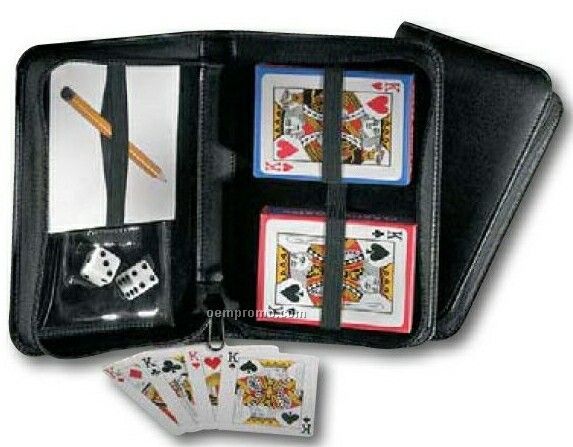 Zip-around Playing Card Set With Genuine Leather Case