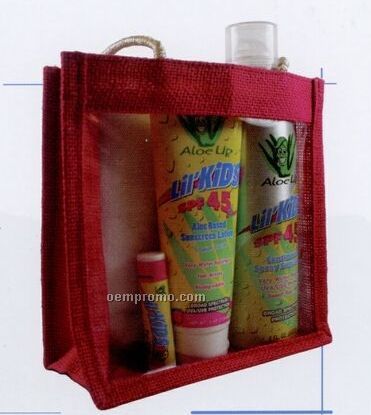 Jute Collection Medium Raspberry Clear Front Bag W/ Sun Essential Products