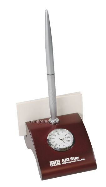 Stylish Card And Pen Holder With Quartz Clock
