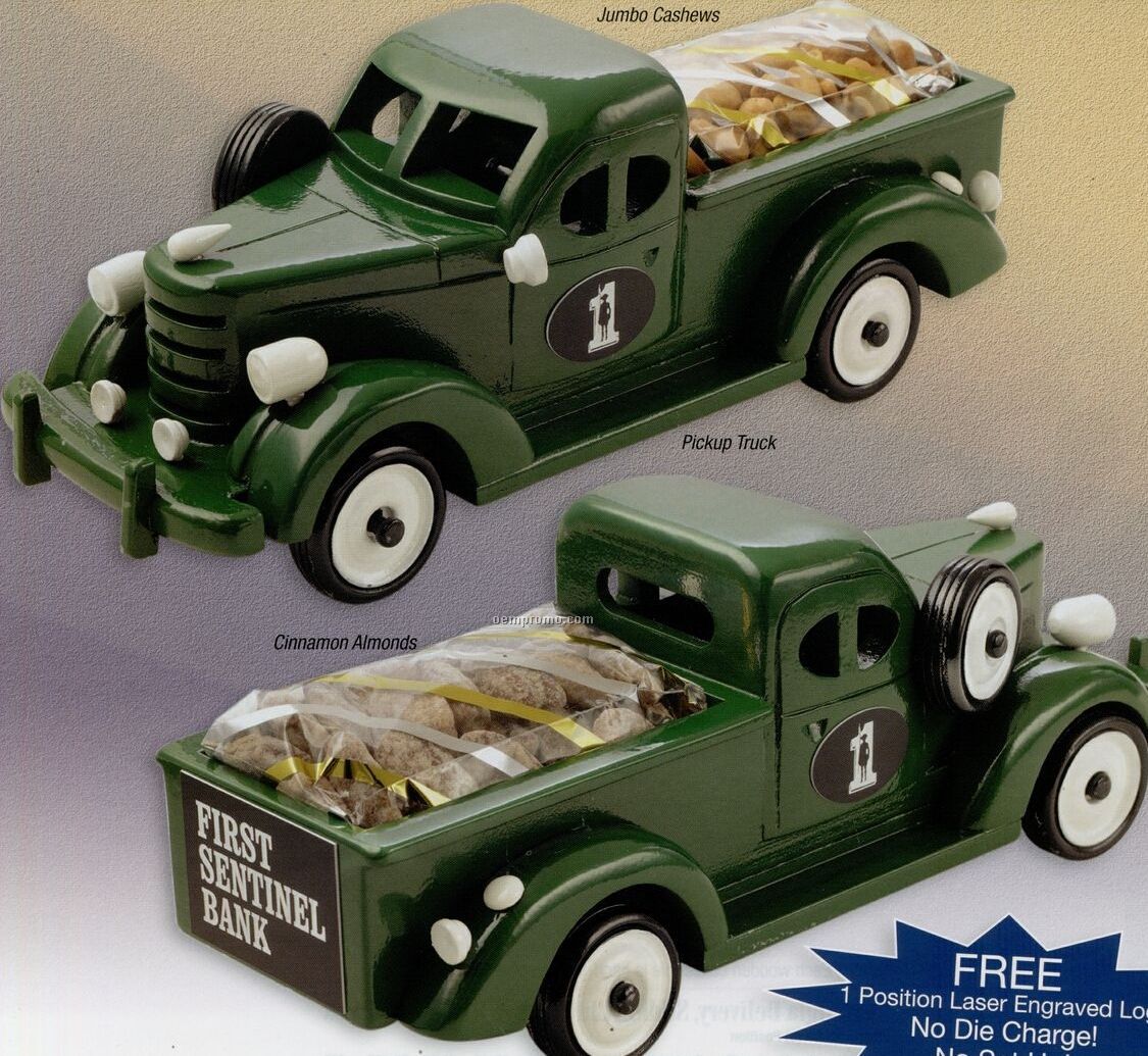 Wooden Green Pickup Truck W/ Deluxe Mixed Nuts (No Peanuts)