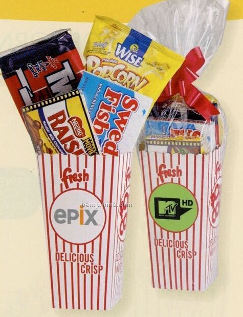 Popcorn & Assorted Candy In Open Top Movie Pack Box W/ Bow