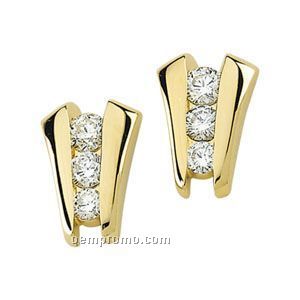14ky Three Stone Ladder Diamond Earrings (Pair)