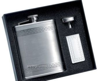 6 Oz. Stainless Steel Flask W/ Money Clip & Funnel