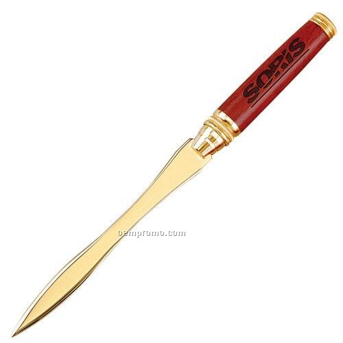 Wooden Letter Opener W/Grooved Band Gold Trim