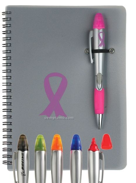 Polypropylene Notebook & Silver Champion Pen/Highlighter Combo