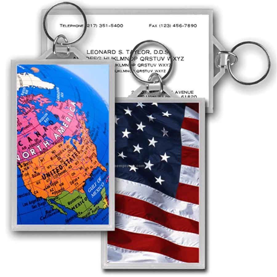 3d Lenticular Acrylic Business Card Key Chain (American Flag/ Globe)