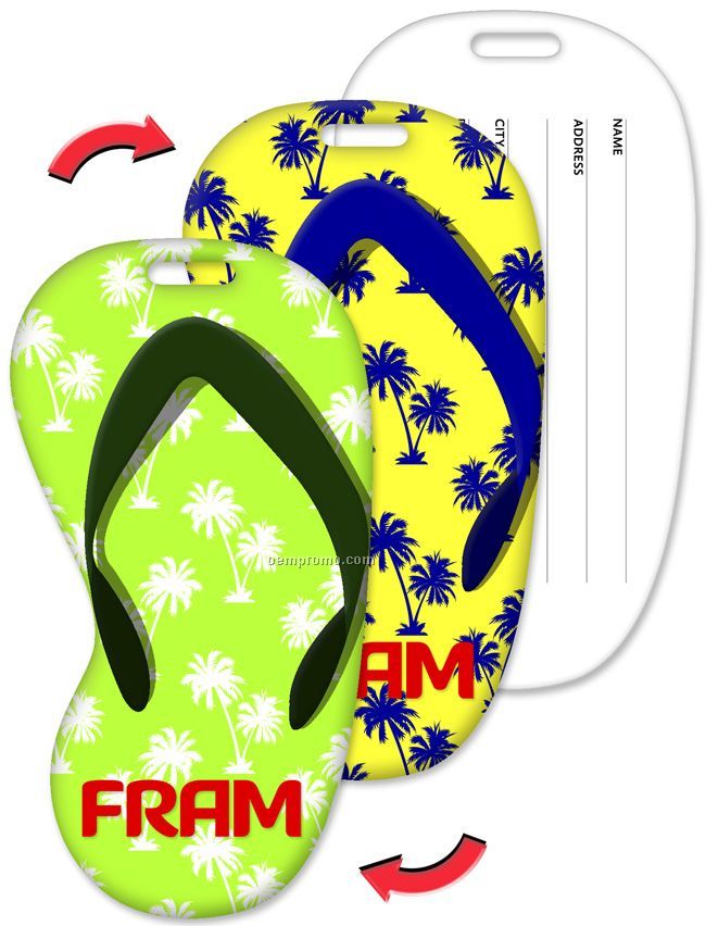 Luggage Tag, Flip-flop Shape, Palm Trees Stock Design, Imprinted