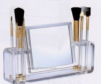 Magnifying Mirror Acrylic Organizer With Makeup Brushes