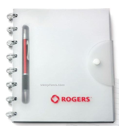Frosty/Clear Poly Notebook & Pen Combo W/ Built In Pen Cutout