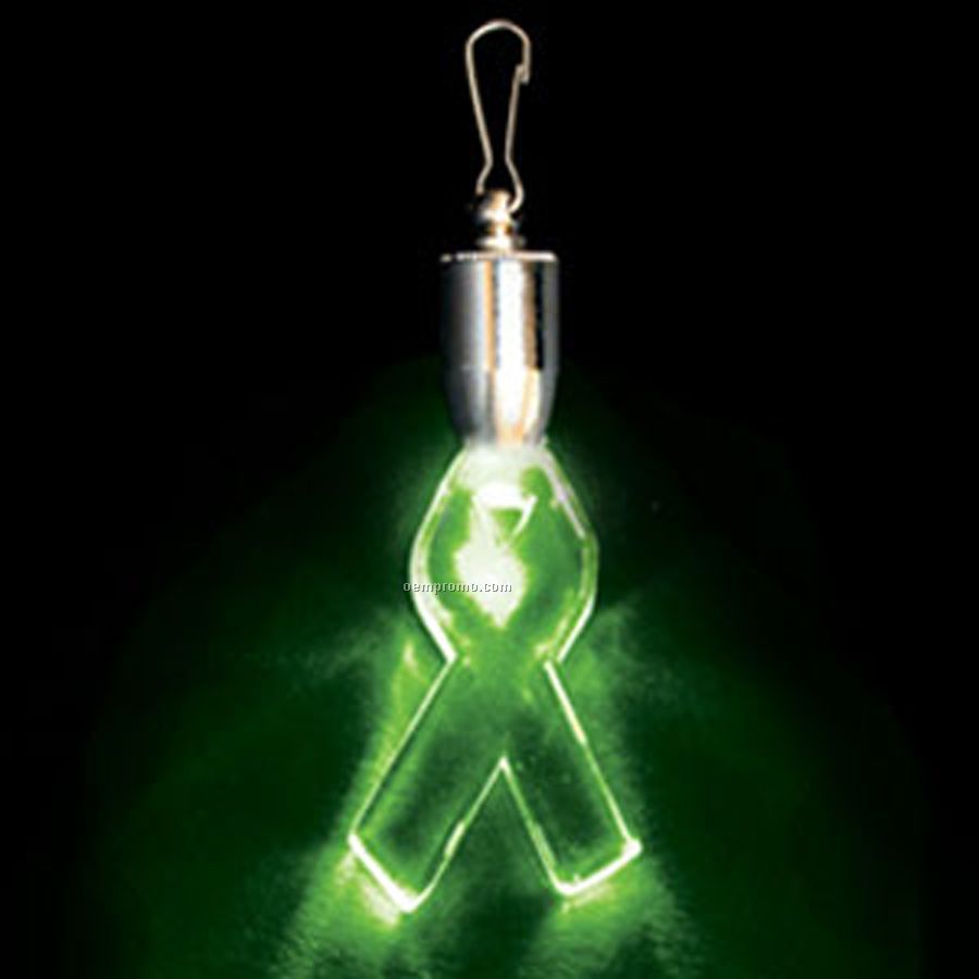 Green Light Up Ribbon Pendant With Clip
