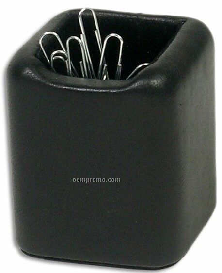 Black Classic Leather Paper Clip Holder