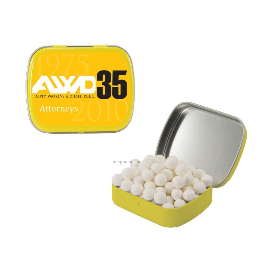 Small Yellow Mint Tin Filled With Signature Peppermints